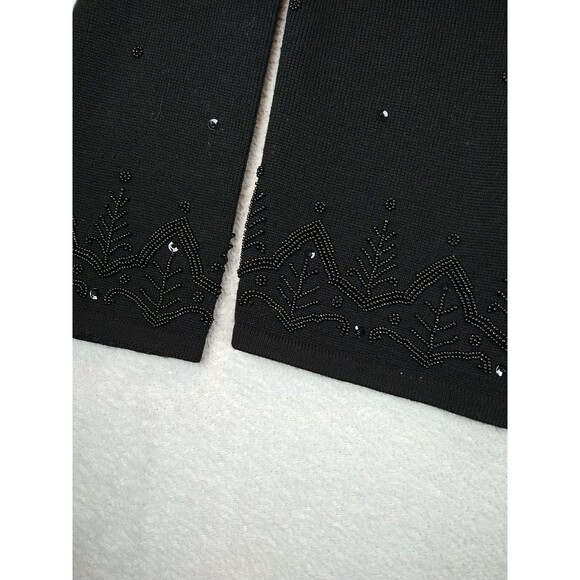 Talbots Cardigan Sweater Women's Medium Wool Black Bead Sequin Button - Picture 2 of 11